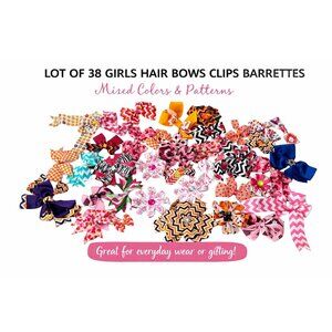 Lot of 38 Girls Hair Bows Clips Barrettes Mixed Colors Patterns